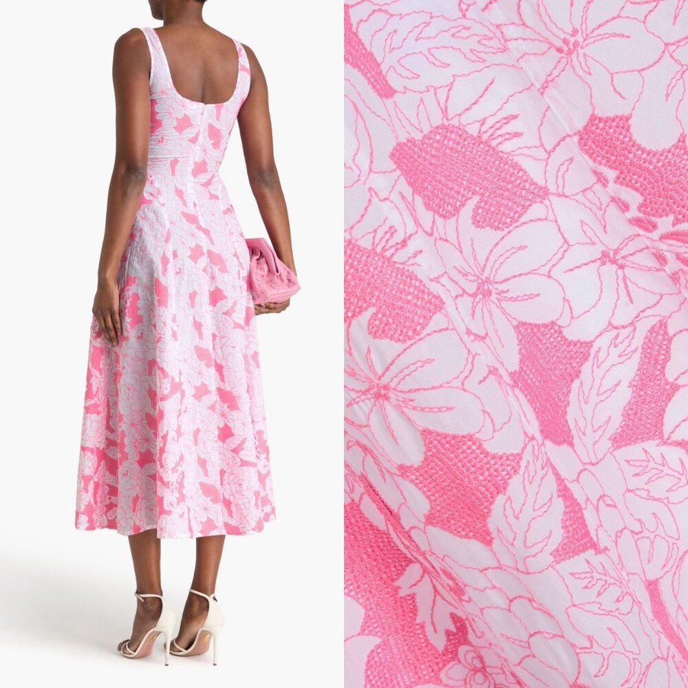 Three Graces London Ada Embroidered Cotton Midi Dress Pink Size 16 NWT Resort - Picture 4 of 12
